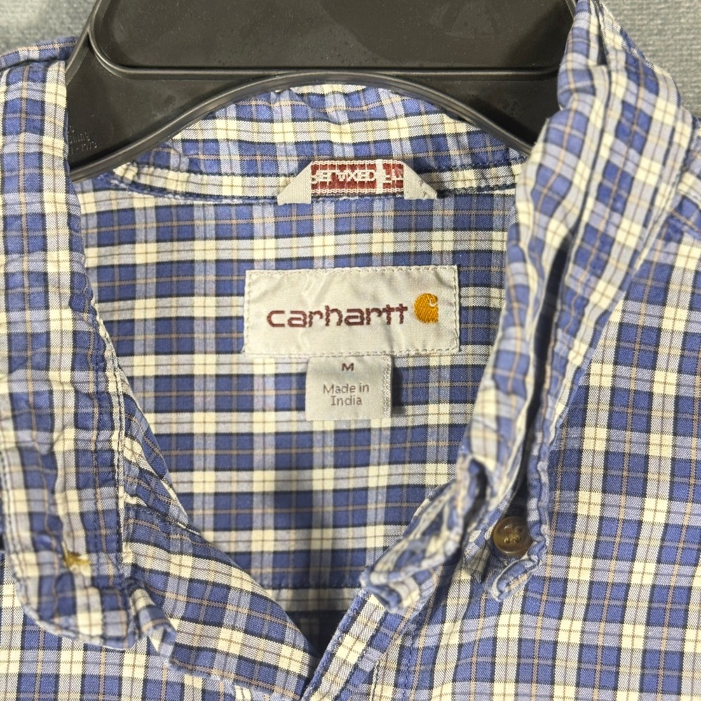 Carhartt Button Down Men M Blue Plaid Relaxed Fit Short Sleeve Cotton Work Shirt - Picture 3 of 10